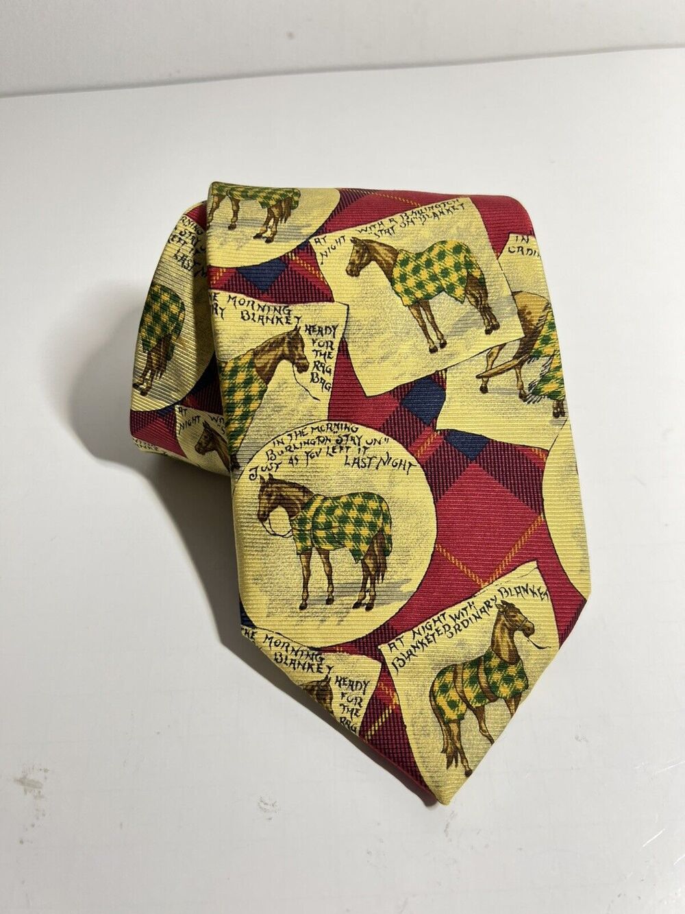 Faconnable EUC Silk Equestrian Horse Blanket Tie 58" x 3.75" France RARE!